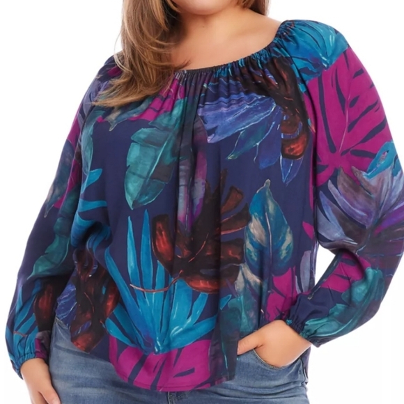 NWT Karen Kane Womens Plus Long Sleeve Blouson Peasant Top: Multi Print: 2X, 3X - Picture 1 of 15